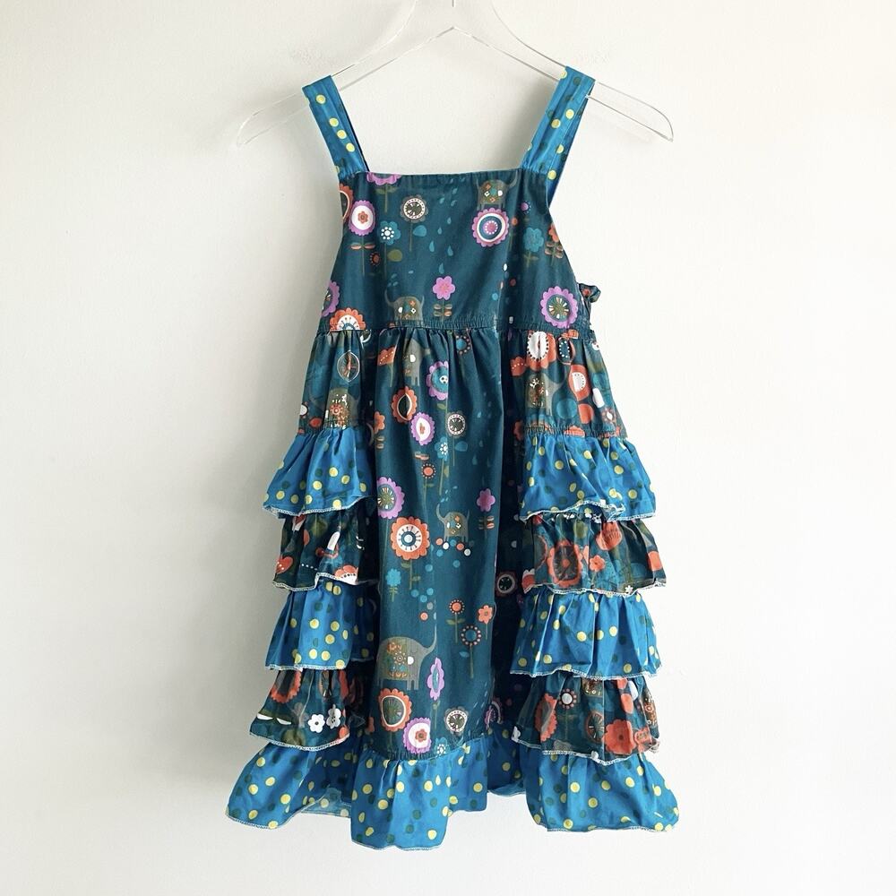 PLS READ Jelly the Pug Girls Size 10 Elephant Floral Print Blue Dress Ruffle